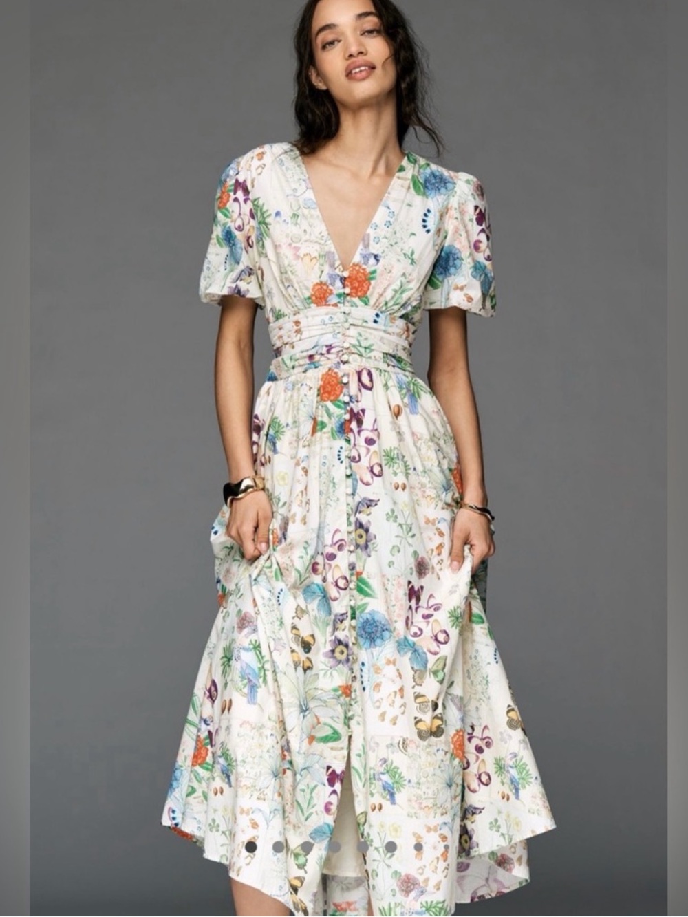 Anthropologie The Katerina V-Neck Button-Front Dress
